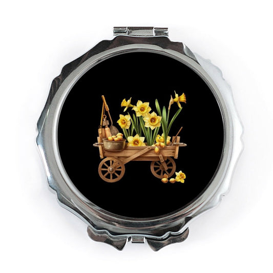 Daffodil Pocket Mirror, Flower Power Makeup Mirror, Vintage Cart Mirror, Springtime Gift, Botanical Accessory, Compact Mirror for Purse - Tawshia