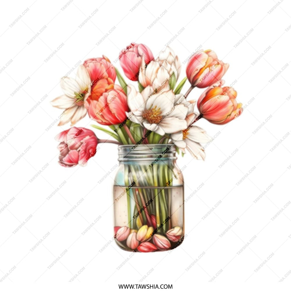 Floral Tote Bag, Tulip Bouquet Tote Bag, Flower Vase Shopping Bag, Cute Canvas Bag, Everyday Bag, Gift for Her, Eco Friendly Reusable Bag - Tawshia