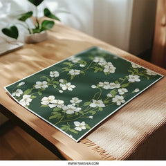 Dogwood Floral Photographic Print, Dark Green Botanical Art, Spring Flower Wall Decor, Elegant Floral Art Print, Botanical Home Decor - Tawshia