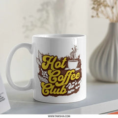 Hot Coffee Club Mug, Retro Style Mug, Coffee Lover Gift Mug, Caffeine Addict Mug, Morning Coffee Mug, Gift for Friend, Home Decor Mug - Tawshia