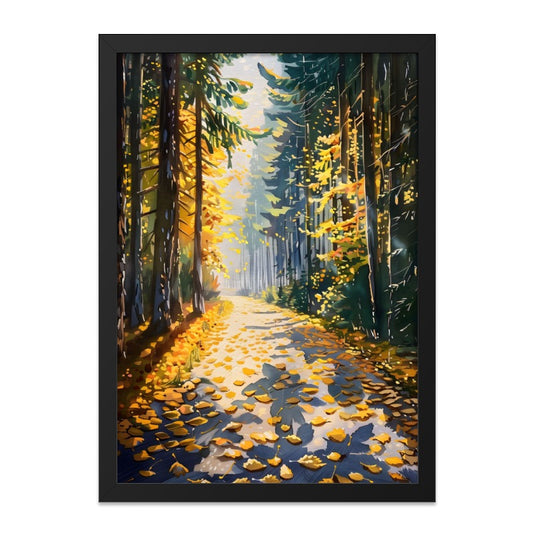 Autumn Forest Path Wall Art, Golden Leaves Painting, Nature Scenery Print, Fall Landscape Decor, Trees Artwork, Home Decor - Tawshia
