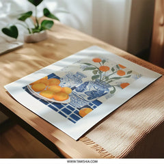 Orange Still Life Photographic Print, Vase Art Print, Kitchen Wall Decor, Orange Painting, Floral Art, Still Life Art Print - Tawshia