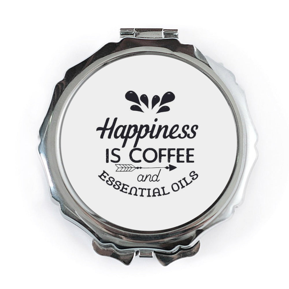 Coffee Essential Oils Pocket Mirror, Happiness Compact Mirror, Cute Gift for Her, Motivational Pocket Mirror, Beauty on the Go Mirror - Tawshia