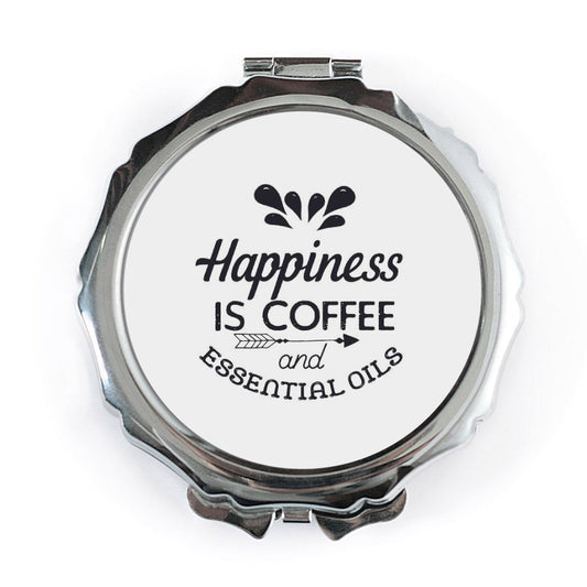 Coffee Essential Oils Pocket Mirror, Happiness Compact Mirror, Cute Gift for Her, Motivational Pocket Mirror, Beauty on the Go Mirror - Tawshia