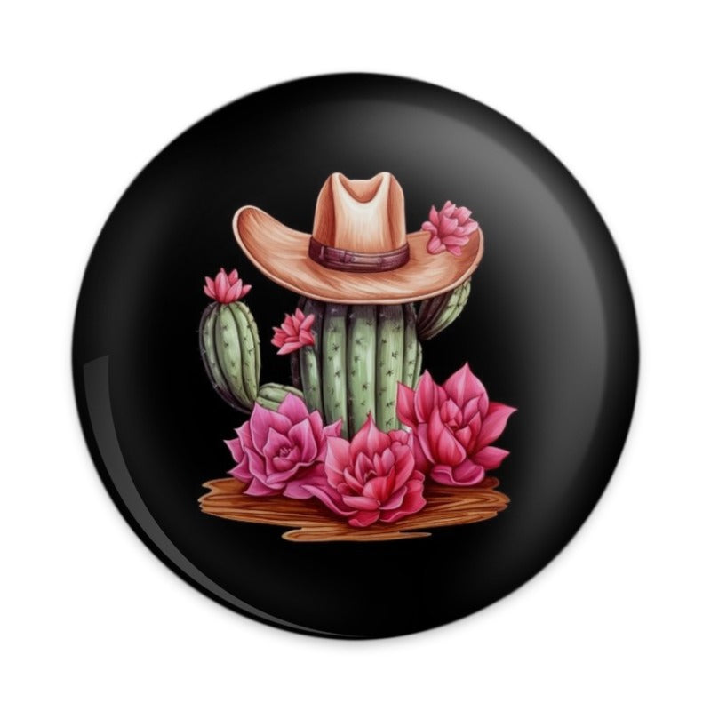 Cactus Cowboy Hat Pinback Button, Southwestern Desert Style, Floral Cactus Badge, Cute Western Pin, Trendy Gift, Unique Accessories - Tawshia