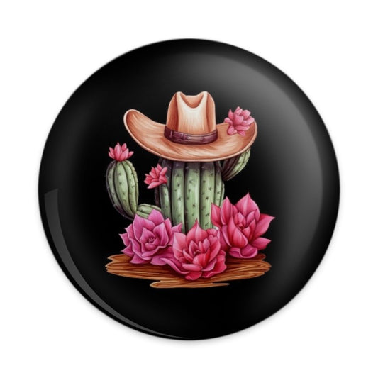 Cactus Cowboy Hat Pinback Button, Southwestern Desert Style, Floral Cactus Badge, Cute Western Pin, Trendy Gift, Unique Accessories - Tawshia