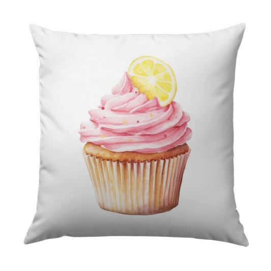 Lemon Cupcake Pillow, Pink Frosting Throw Pillow, Kitchen Decor, Dessert Art, Sweet Treat Accent Pillow, Watercolor Pillow Cover, Gift Idea - Tawshia