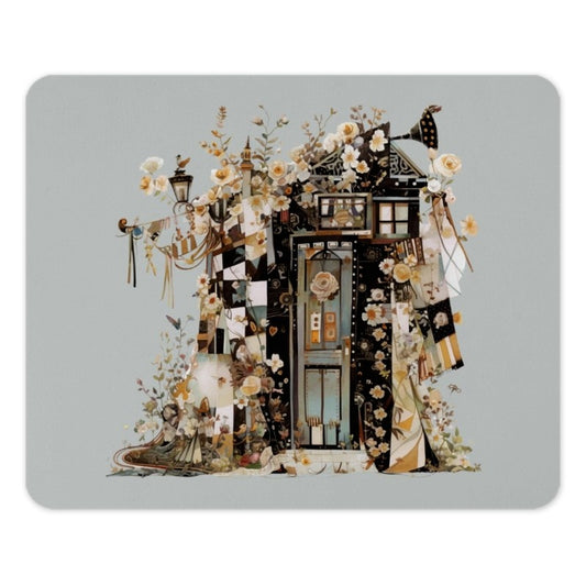 Floral House Mouse Pad, Whimsical Cottage Art, Unique Desk Accessory, Artistic Mousepad, Gift for Home Office, Flower House Decor - Tawshia