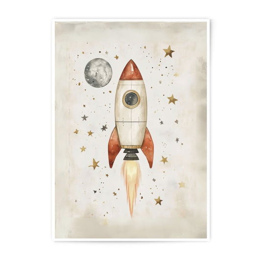 Rocket Ship Photographic Print, Space Art Print, Nursery Wall Art, Kids Room Decor, Moon and Stars Art, Outer Space Print - Tawshia