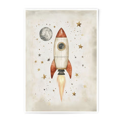 Rocket Ship Photographic Print, Space Art Print, Nursery Wall Art, Kids Room Decor, Moon and Stars Art, Outer Space Print - Tawshia