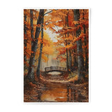 Autumn Forest Photographic Print, Fall Foliage Art, Bridge Over Stream, Nature Wall Decor, Landscape Photo Print - Tawshia
