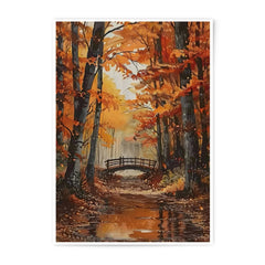 Autumn Forest Photographic Print, Fall Foliage Art, Bridge Over Stream, Nature Wall Decor, Landscape Photo Print - Tawshia