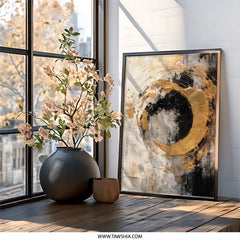 Abstract Gold Wall Art, Modern Art Print, Black and Gold Decor, Circle Painting, Contemporary Wall Decor, Abstract Home Decor - Tawshia