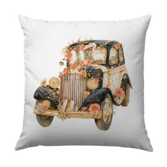 Floral Car Pillow, Vintage Auto Cushion, Flower Adorned Vehicle Throw Pillow, Classic Car Decor, Decorative Accent Pillow - Tawshia