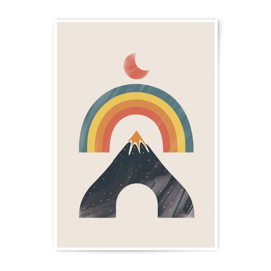 Boho Mountain Rainbow Photographic Print, Modern Wall Art Decor, Geometric Landscape Print, Abstract Mountain, Kids Room Print - Tawshia