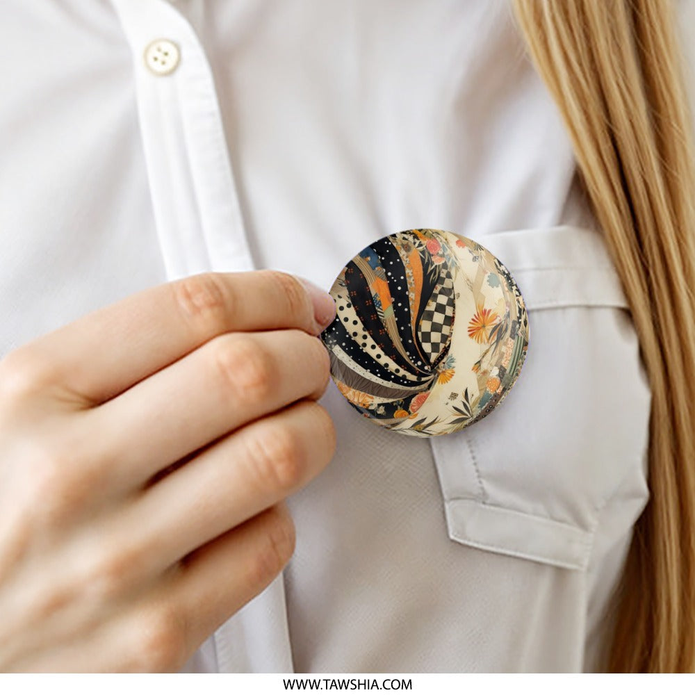Floral Pinback Button, Polka Dot, Checkered Pattern, Quirky Design Button, Patchwork Style, Unique Accessory, Fashion Pinback Button - Tawshia