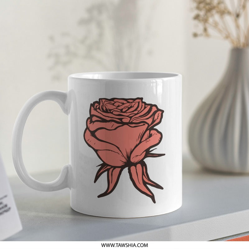 Rose Mug, Floral Coffee Mug, Botanical Tea Cup, Flower Lover Gift, Garden Mug, Rose Design Mug, Pretty Mug, Unique Mug, Drinkware, Gifts - Tawshia