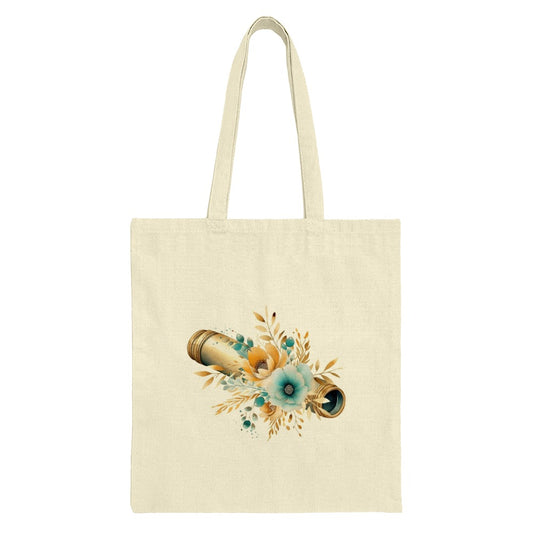 Floral Telescope Tote Bag, Astronomy Lover Gift, Unique Book Bag, Space Explorer, Watercolor Design, Everyday Carry All, Trendy Gift - Tawshia