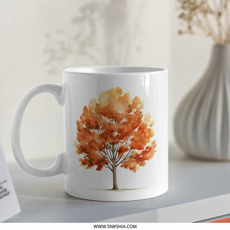 Autumn Tree Mug, Watercolor Fall Leaves, Nature Inspired Drinkware, Seasonal Coffee Cup, Unique Gift Idea, Cozy Autumn Decor - Tawshia