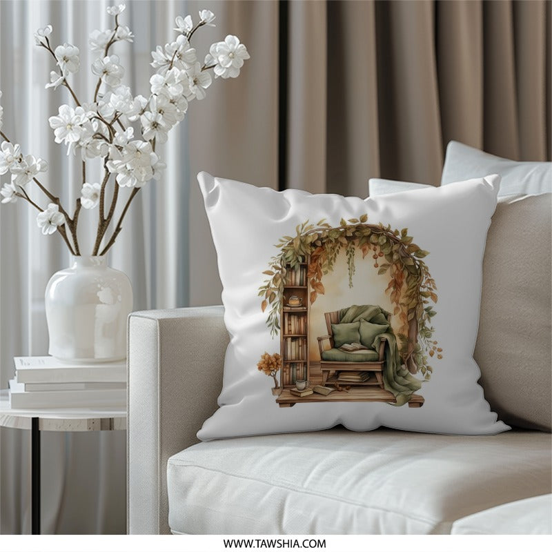Cozy Reading Nook Pillow, Fall Foliage Pillow, Book Lover Gift, Autumn Decor, Indoor Reading Space Accent Pillow - Tawshia