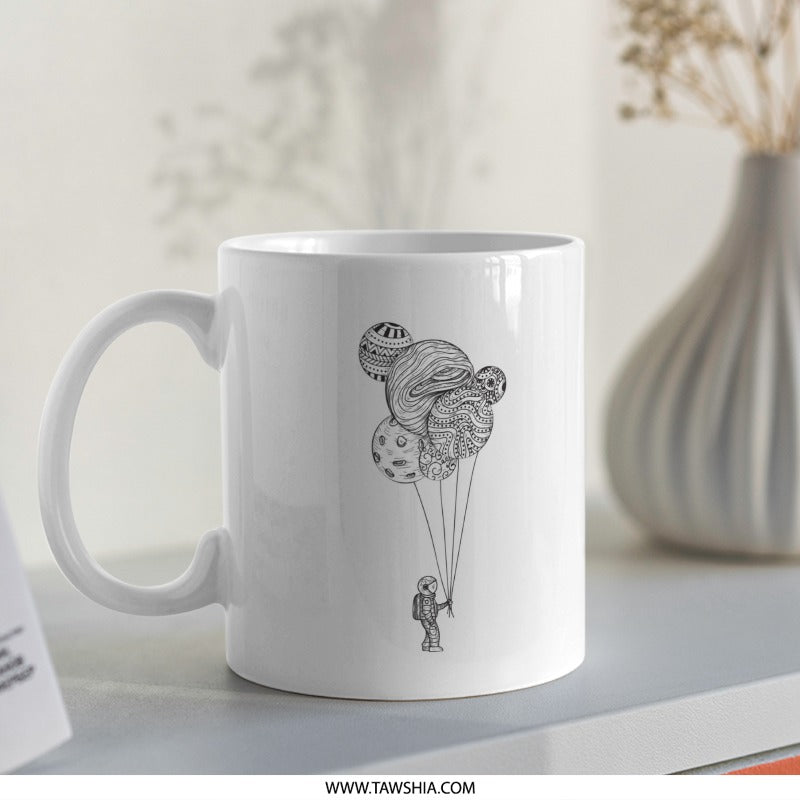 Astronaut Holding Decorative Balloons Mug product type