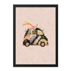Floral Patchwork Car Framed Wall Art, Quirky Automotive Decor, Unique Car Lover Gift, Stylish Framed Prints, Trendy Wall Hanging - Tawshia