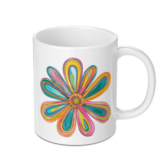 Retro Flower Power Mug, Colorful Floral Mug, 70s Inspired Mug, Groovy Coffee Mug, Vintage Style Mug, Unique Gift Idea, Funky Mug - Tawshia