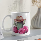 Cactus Mug, Cowboy Hat, Floral Mug, Desert Mug, Western Mug, Unique Mug, Gift Idea, Trendy Mug - Tawshia