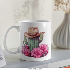 Cactus Mug, Cowboy Hat, Floral Mug, Desert Mug, Western Mug, Unique Mug, Gift Idea, Trendy Mug - Tawshia