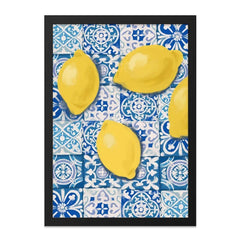 Lemon Wall Art, Kitchen Decor, Tile Background, Citrus Print, Summer Decor, Fruit Wall Decor, Mediterranean Art, Blue and Yellow Wall Art - Tawshia