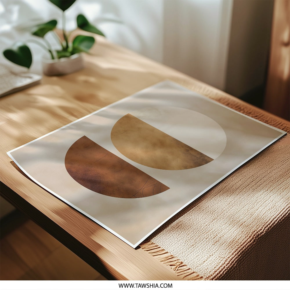 Abstract Geometric Photographic Print, Minimalist Art, Neutral Tones, Circle Shapes, Modern Wall Decor, Home Office Art, Stylish Living Room - Tawshia