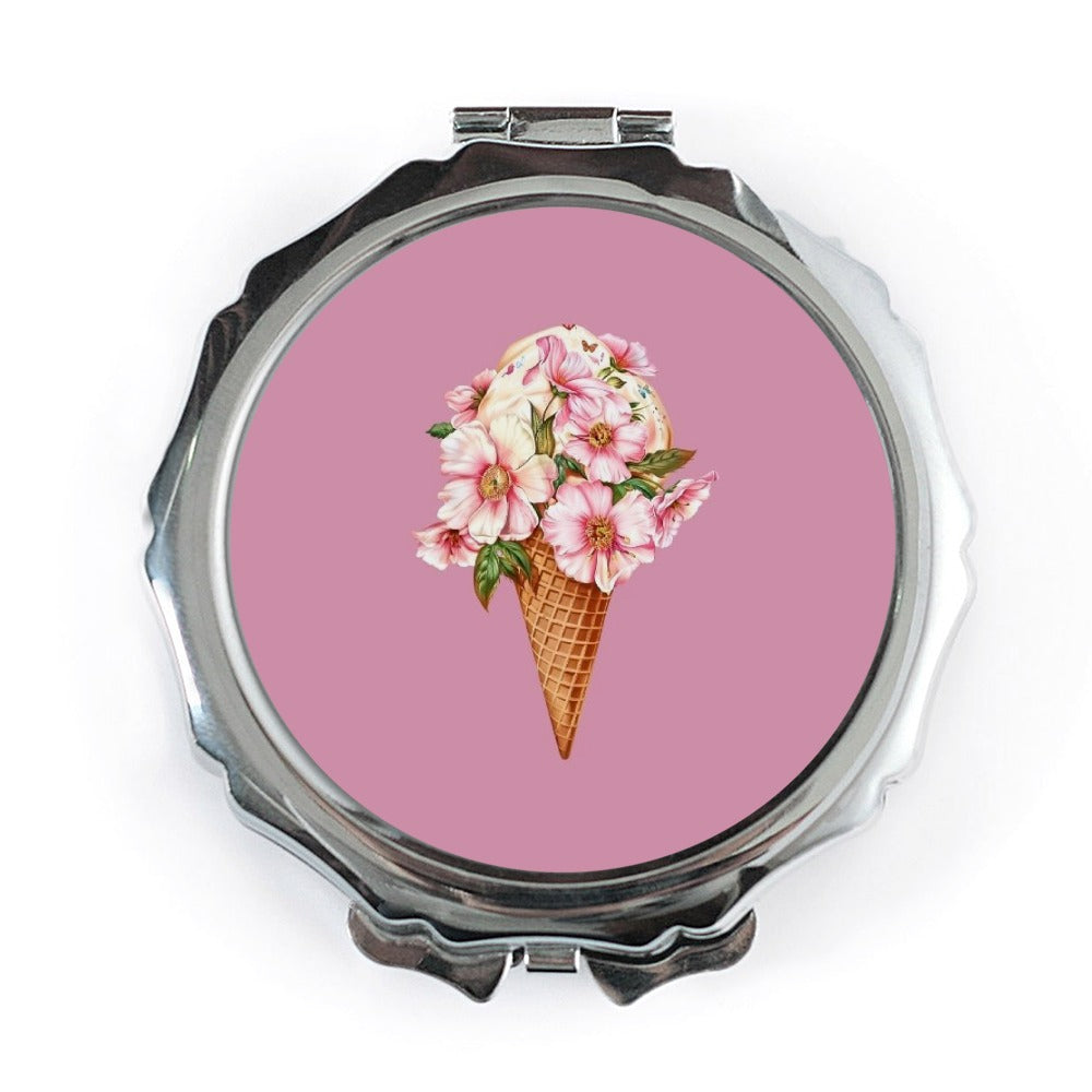 Ice Cream Flower Pocket Mirror, Floral Cone Compact Mirror, Cute Purse Mirror, Unique Gift for Her, Makeup Mirror, Folding Mirror - Tawshia