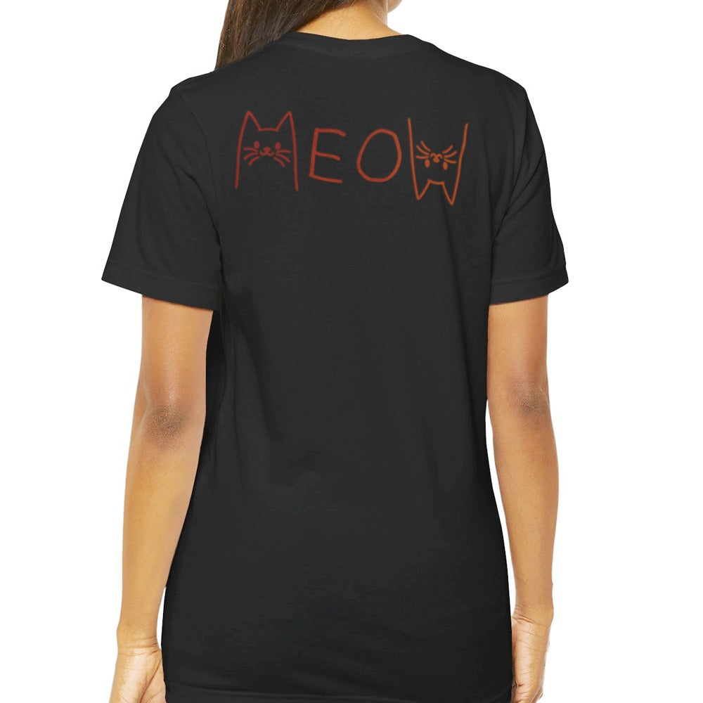 Meow Cat Design on Black T-Shirt Unique Apparel product type