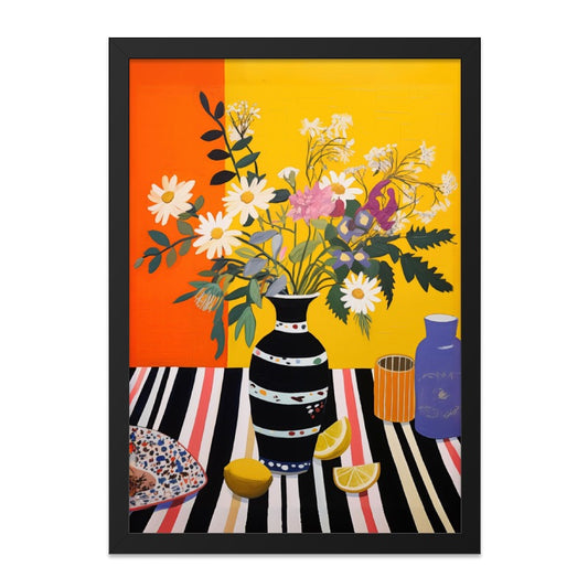 Floral Still Life Wall Art, Colorful Kitchen Art, Lemon Flower Vase Painting, Modern Art Print, Bright Still Life Art, Maximalist Decor - Tawshia