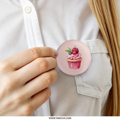 Cupcake Pinback Button, Sweet Treat Button, Dessert Pin, Watercolor Cupcake Pin, Food Lover Gift, Baking Enthusiast Pinback Button - Tawshia
