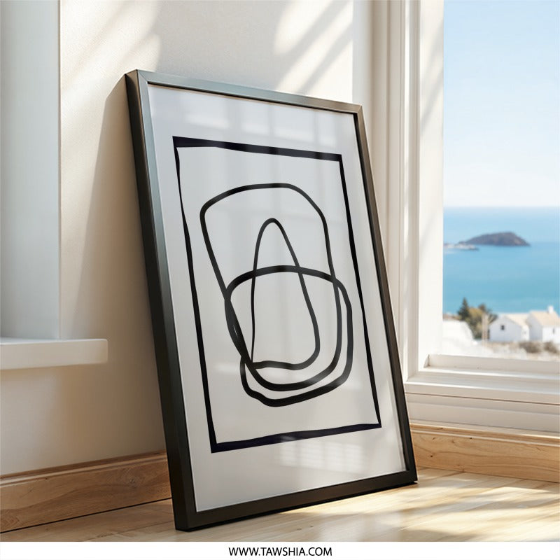 Minimalist Line Art Wall Art, Abstract Shapes Print, Modern Home Decor, Contemporary Art Print, Black and White Wall Decor - Tawshia