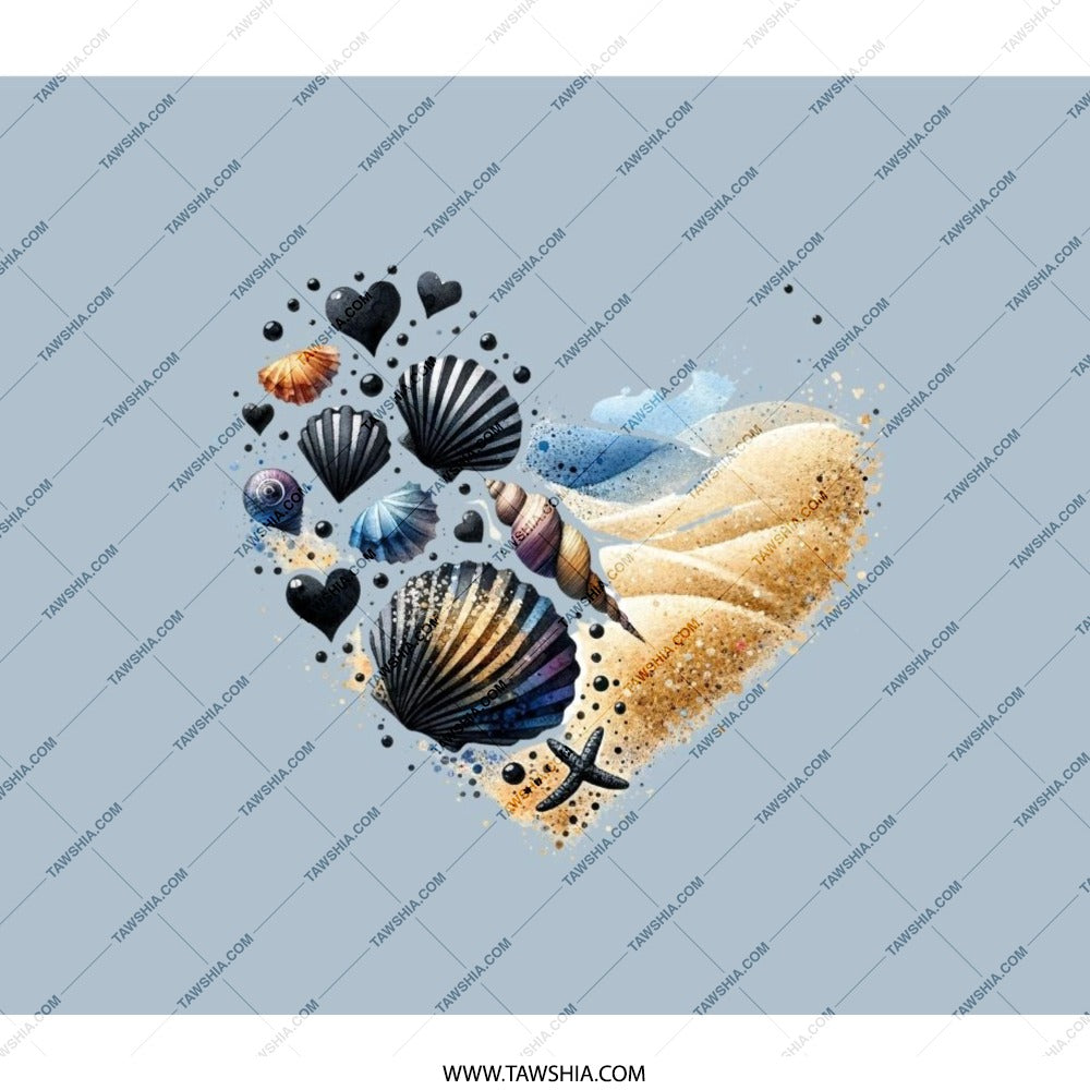 Seashell Heart Backpack, Beach Love Backpack, Coastal Pattern Back Pack, Beach Backpack, Beach Theme Day Pack, Seashells Pattern Backpack - Tawshia