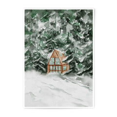 Winter Cabin Photographic Print, Snowy Landscape Art, A Frame House, Watercolor Illustration, Holiday Decor, Cozy Home Art - Tawshia