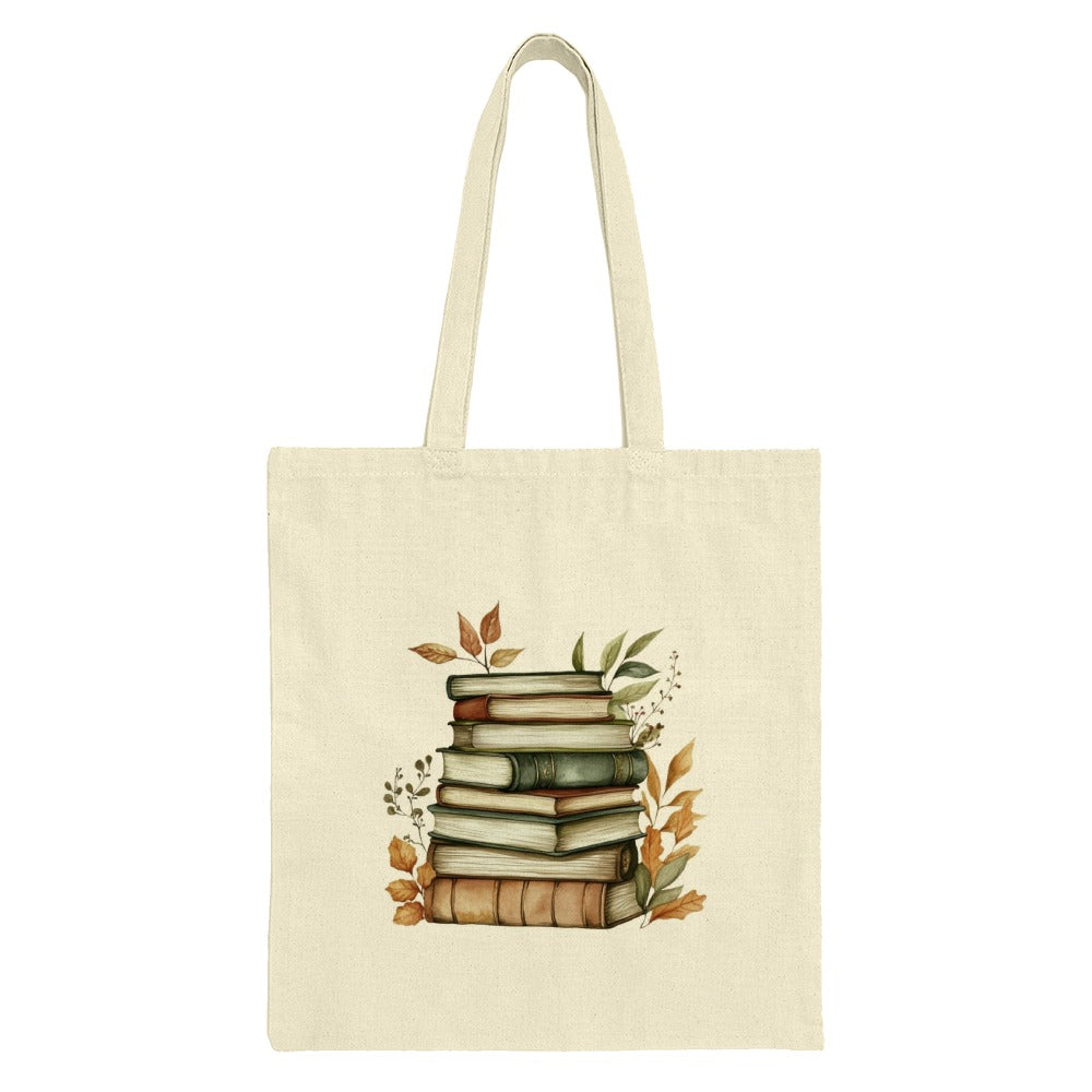 Stacked Books Tote Bag, Watercolor Book Lover Bag, Librarian Gift, Autumn Leaves Tote, Back to School Bag, Teacher Gift, Bookish Gifts - Tawshia