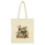 Stacked Books Tote Bag, Watercolor Book Lover Bag, Librarian Gift, Autumn Leaves Tote, Back to School Bag, Teacher Gift, Bookish Gifts - Tawshia