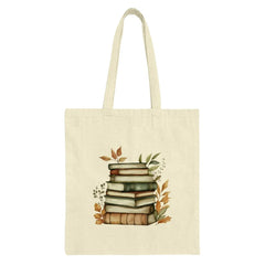 Stacked Books Tote Bag, Watercolor Book Lover Bag, Librarian Gift, Autumn Leaves Tote, Back to School Bag, Teacher Gift, Bookish Gifts - Tawshia