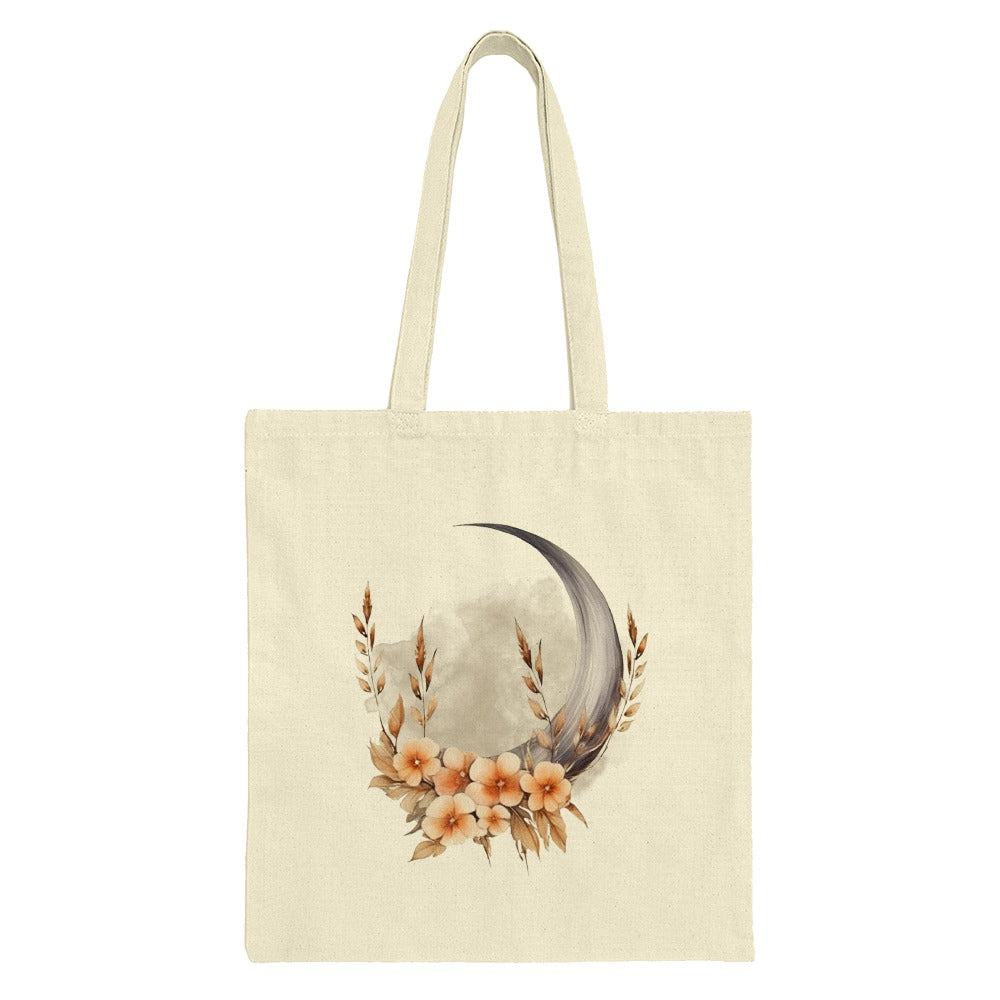 Crescent Moon Flowers Tote Bag, Floral Moon Tote, Celestial Design Tote, Artistic Bag, Trendy Tote, Unique Gift Idea - Tawshia