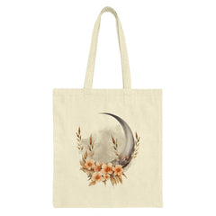 Crescent Moon Flowers Tote Bag, Floral Moon Tote, Celestial Design Tote, Artistic Bag, Trendy Tote, Unique Gift Idea - Tawshia