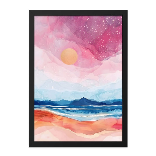 Watercolor Sunset Wall Art, Coastal Scenery Print, Abstract Ocean Landscape, Dreamy Pink Sky Painting, Modern Home Decor, Nature Inspired - Tawshia