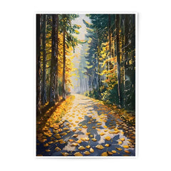 Autumn Forest Photographic Print, Fall Landscape Art, Trees Path Photography, Golden Leaves Wall Decor, Nature Home Decor - Tawshia