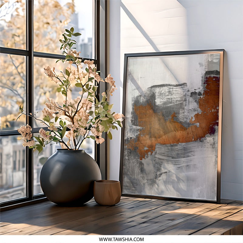 Abstract Wall Art, Gray and Bronze Painting, Modern Art Print, Neutral Tone Decor, Contemporary Artwork, Home Decor, Minimalist Art - Tawshia