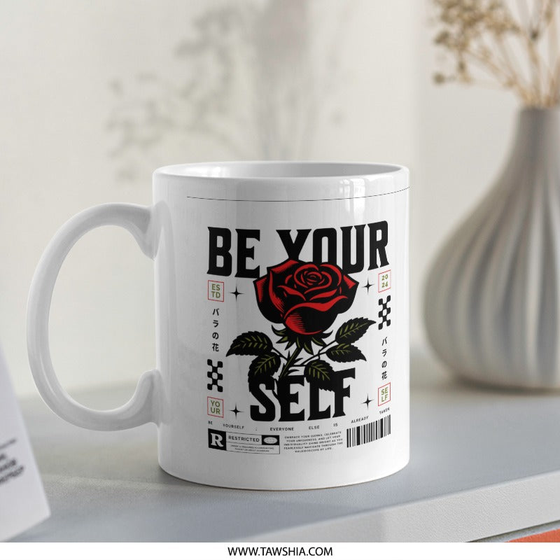 Be Your Self Rose Graphic White Mug product