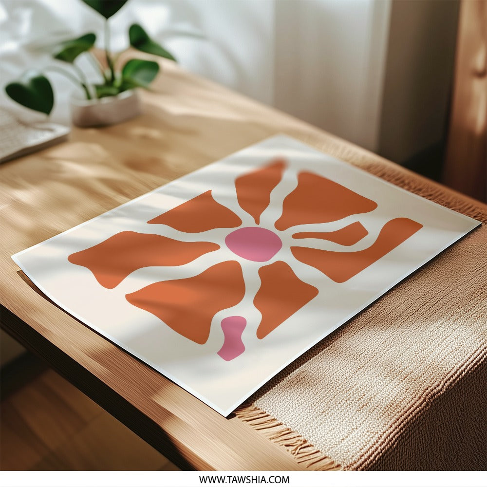 Abstract Flower Photographic Print, Retro Orange Pink Art, Modern Floral Wall Decor, Minimalist Print, Unique Gift Idea, Art Print - Tawshia