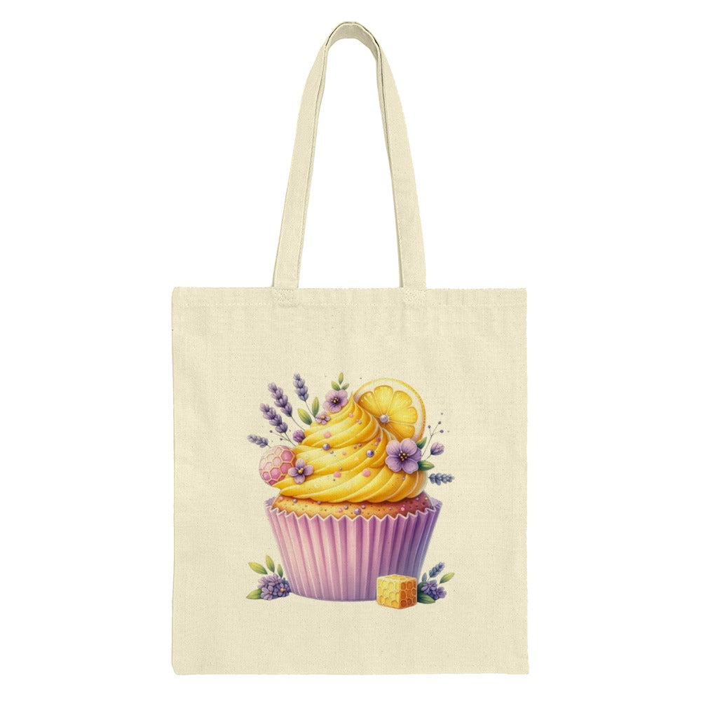 Lemon Cupcake Tote Bag, Floral Design, Pastry Art Tote, Stylish Shopping Bag, Everyday Carry Tote, Gift Idea for Bakers - Tawshia