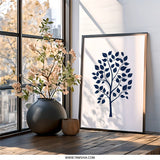 Navy Blue Tree Wall Art, Minimalist Tree Print, Modern Home Decor, Nature Inspired Artwork, Botanical Wall Decor - Tawshia